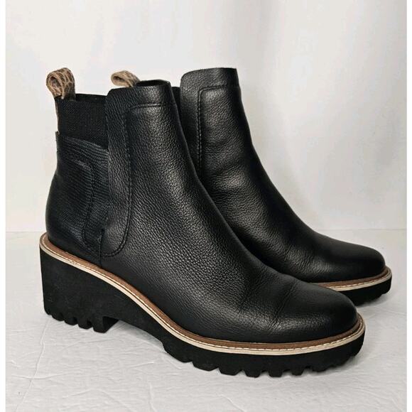 Dolce Vita Women's Huey Chelsea Boot Black Leather 9.5 M Ankle Booties Pull On - Picture 1 of 9